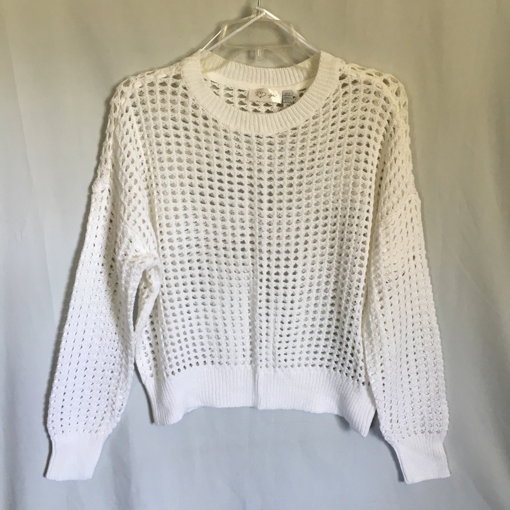 RD Style White Openwork Knit Sweater Size Small